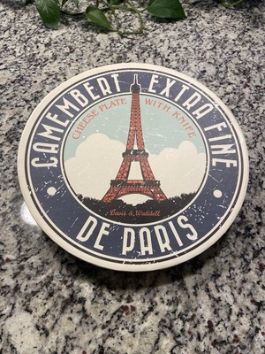 NEW Porcelain Cheese Plate w Knife Camembert Extra Fine De Paris Davis & Waddell