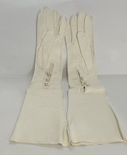 Vintage Womens Long Formal Leather Gloves Faux Pearl Off White Size 7 Italy
