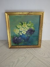 Still Life Oil On Board Flowers In Pot Framed Signed #