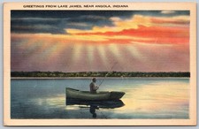Fishing Boat Lake James Near Angola Indiana VINTAGE Postcard 4863