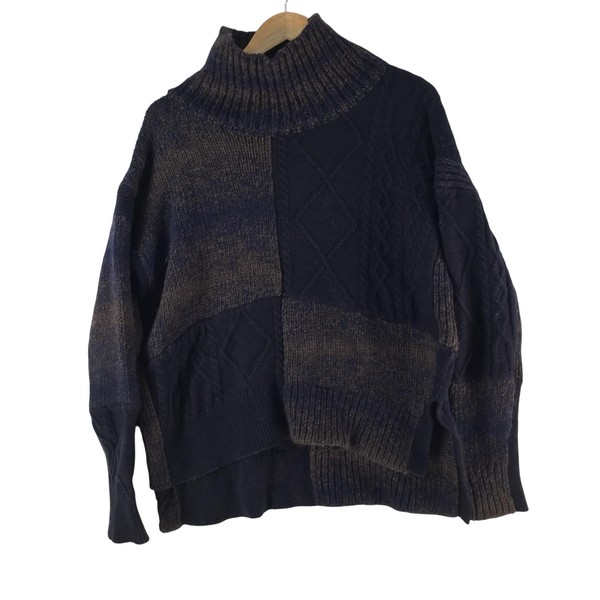 AllSaints Jumper Womens Size M Blue Wool Kane Roll Neck Cable Knit 139289
