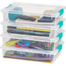 6 Qt. Craft Storage Bins with Lids, 4-Pack,  , Clip Box, Small Plastic Senso...