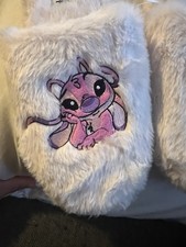 Disney Stitch Angel Faux Fur Women's Slip-On Slippers White Size 9-9.5