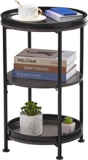  Side Table, Round End Table with 3 Shelves for Living Room, Bedroom, Nightstand
