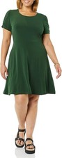 Amazon Essentials Women's Gathered Short Sleeve Crew Neck A-line Dress (Availabl