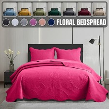 Floral Quilt Bedspread with Pillow Shams Soft Microfiber Coverlet Throw Queen US