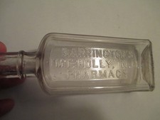 Vintage BARRINGTON'S MT HOLLY N.J. PHARMACY 5 1/2 in medicine bottle 1890's