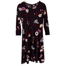 Ann Taylor Womens Floral Print Sheath Dress Size 4 Purple Long Sleeve