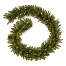 9 FT Christmas Garland Pre-lit 70 LED Lights Battery Operated Green Spruce