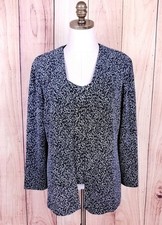 Alex Evenings 2pc Cami  Jacket Size PL Black White Sparkly Floral Open Front
