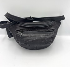 Vtg Genuine Leather Fanny Pack Waist Bag 3 Zip Pockets Coachella Boho Mexico