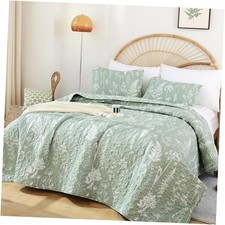 Quilt Size Sage Green Quilt Bed Spread Boho Quilt with Floral King White