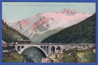 Alte AK Eisenbahn-Strecke Martigny-Chamonix mit Glacier des Grands am Mont-Blanc