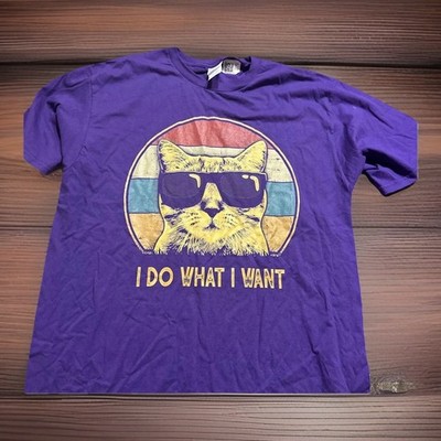 I Do What I Want Cat Shirt Womens Large Purple Funny Cat Graphic Tee Meme