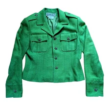 Vintage 100% SILK Carlisle Lime Green Funky Blazer Star Buttons Sz 4