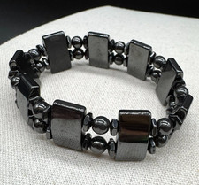 Vintage Stretch Hematite Magnetic Bracelet Black Panels