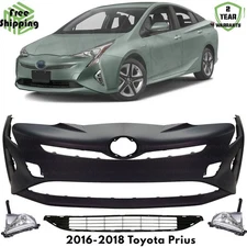Front Bumper Cover Fascia & Fog Light Assembly Kit For 2016-2018 Toyota Prius