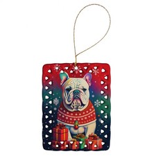 English Bulldog Holiday Christmas Porcelain Ornament DAC3079CO2