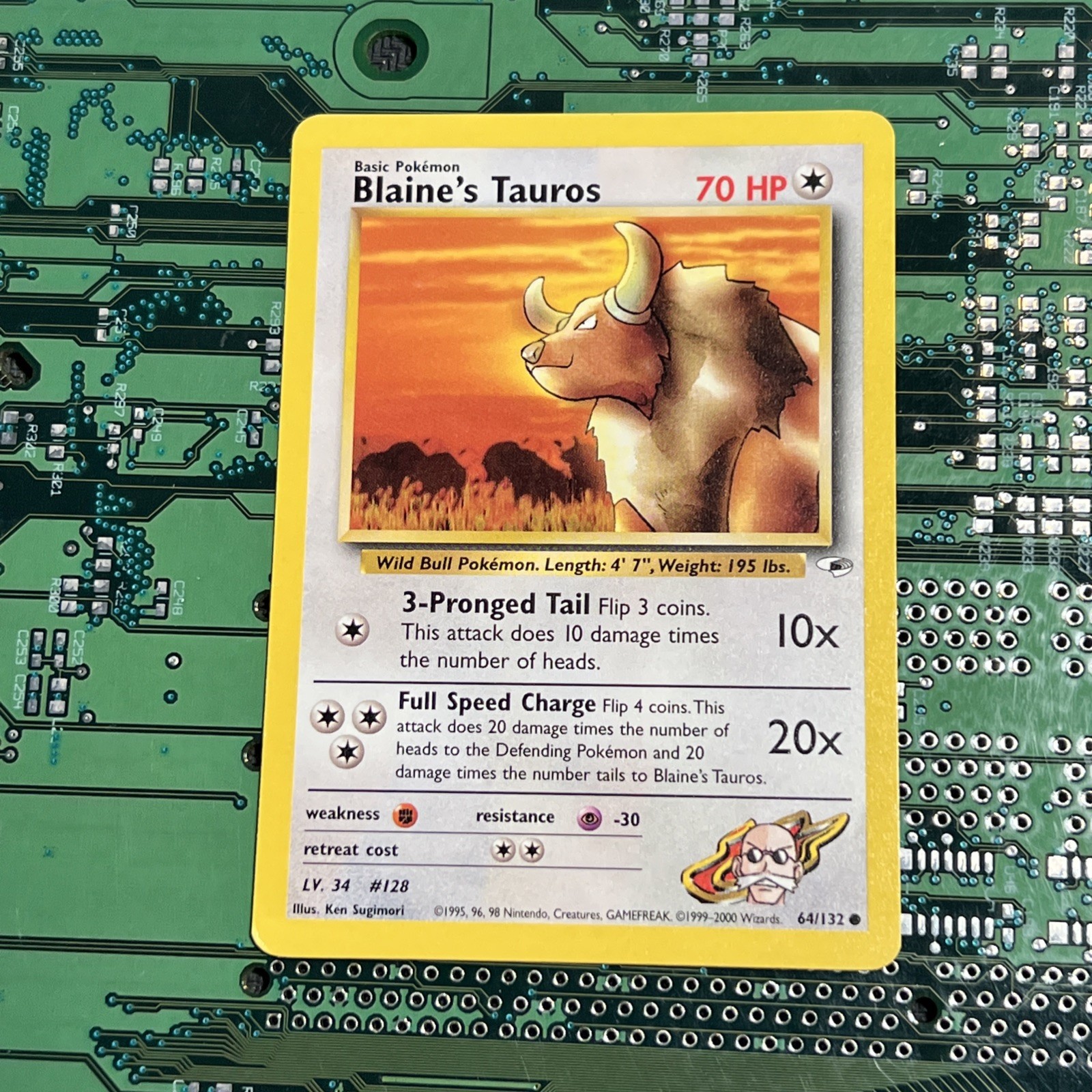 Blaine's Tauros 64/132 Gym Heroes Common Pokemon Card