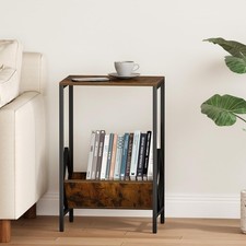 2 Tier End Table Record Player Stand Vinyl Storage For 100 Albums Brown