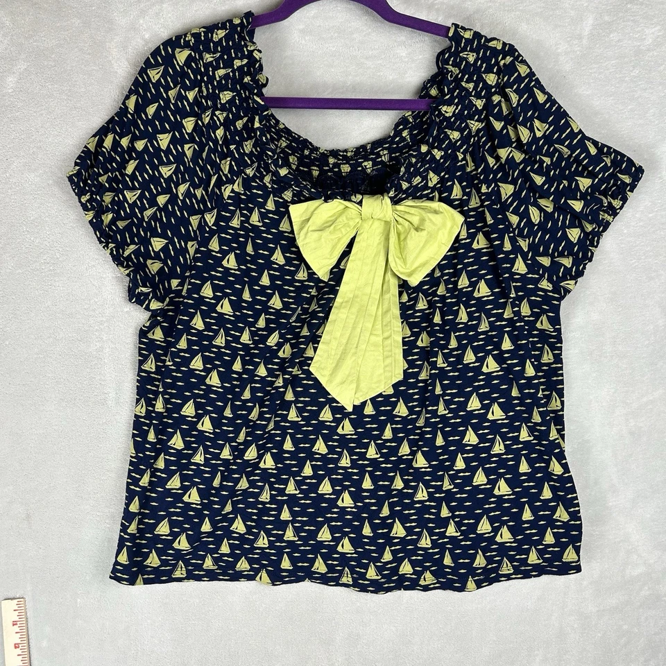 Каша Anthropologie Top XL Темно-синие Лодки Задний Лук Морской Опрятный - Изображение 2 из 4