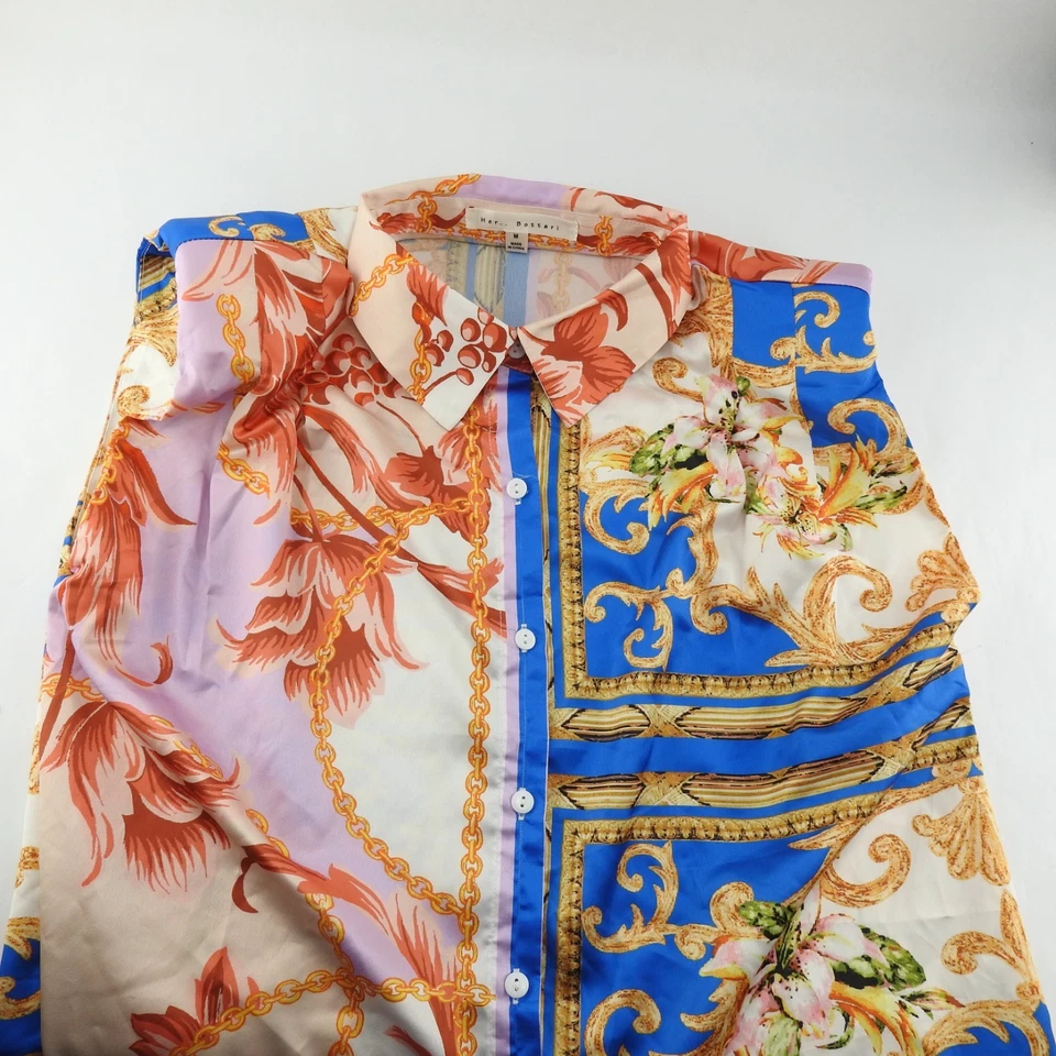 Mujer Sin Mangas Bufanda Estampado Satén Top Botón Acolchado Hombros Ella... Bottari M Foto 3 de 4