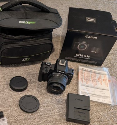 Canon EOS R50 24.2MP Mirrorless Camera W/ RF-S 18-45mm IS STM with extras