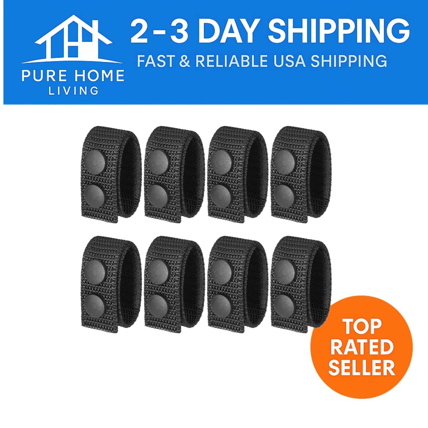 8-Pack Tactical Belt Keepers for Duty Belts - 1000D Nylon with Double Snaps