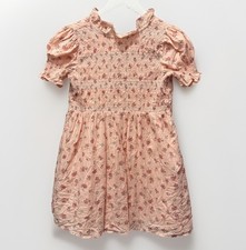 Janie and Jack Pink Smocked Floral Dress Size 6 Puff Sleeve 100 Cotton