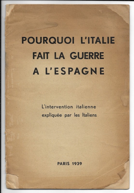 1939 Spanish Civil War Italy Fascist Intervention Propaganda Booklet French