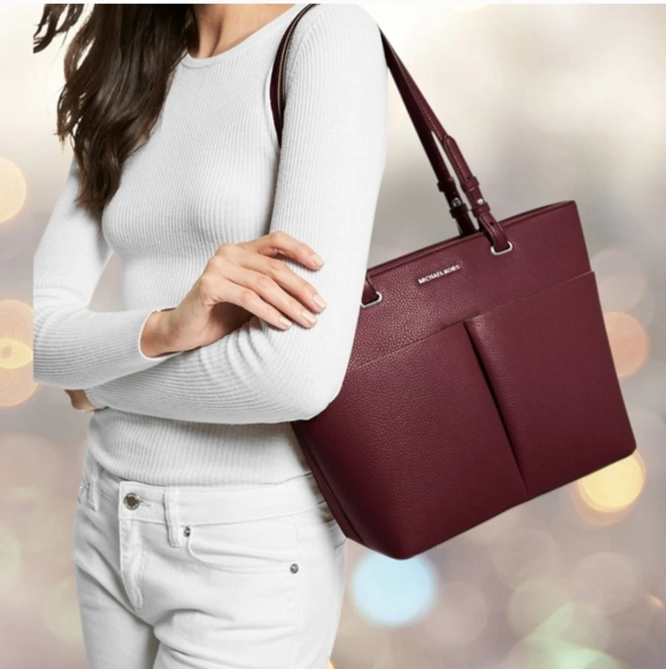Michael Kors Bedford Guijarro Merlot Cuero Bolsillo Medio Hombro TOTE Foto 2 de 4