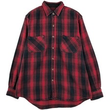 Used FIELD AND STREAM long-sleeved heavy flannel check shirt men's size L eq...