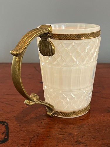 Antique French Gilt Bronze Handled Opalescent Cut Glass Cup - Picture 4 of 10