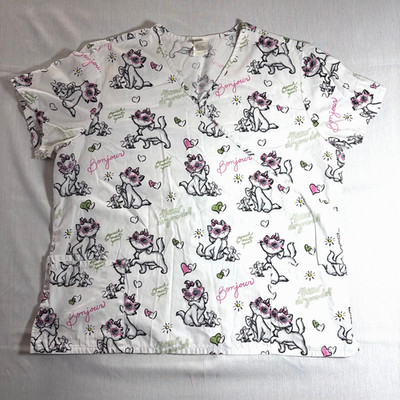 Womens Disney Aristocats 2XL Scrub Top Shirt V Neck Tooniforms Cat Mouse Medical