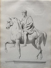 Antique Architectural Engraving Roman Emperor Marcus Aurelius On Horse Rome 1868