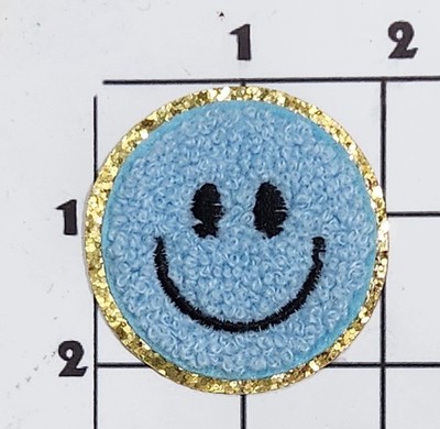 2''  Blue Chenille Smiley Face Patch Happy Emoji Iron On