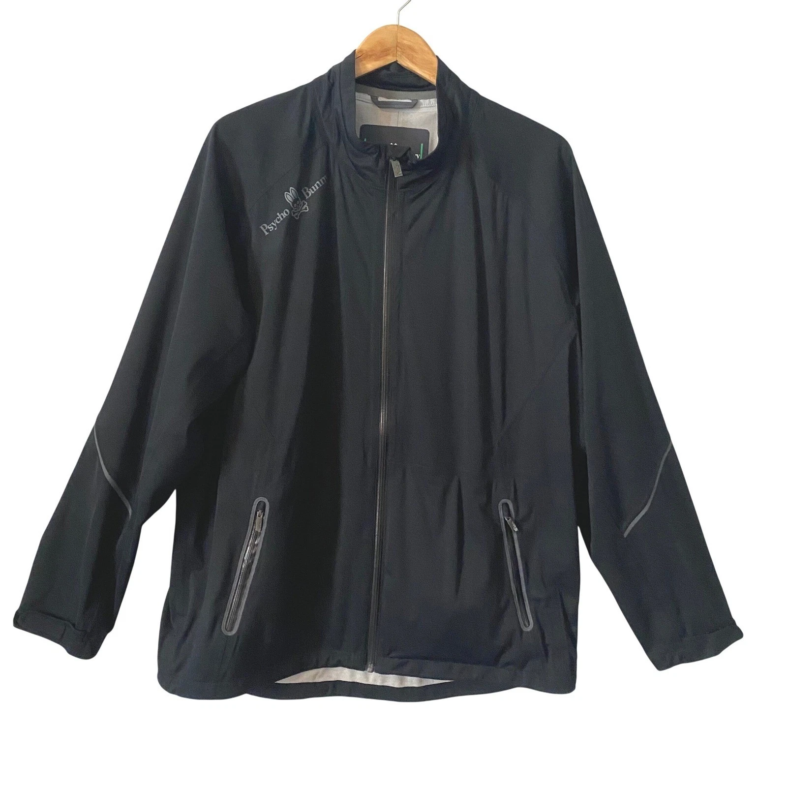 Psycho Bunny Mens Black Full Zip Windbreaker Jacket Reflective XL Outerwear