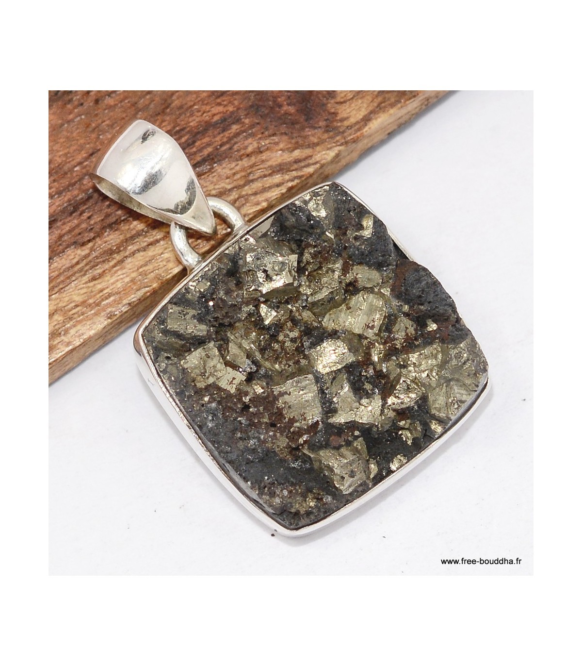 Pendentif pyrite dorée en argent 925 fait main pour femme