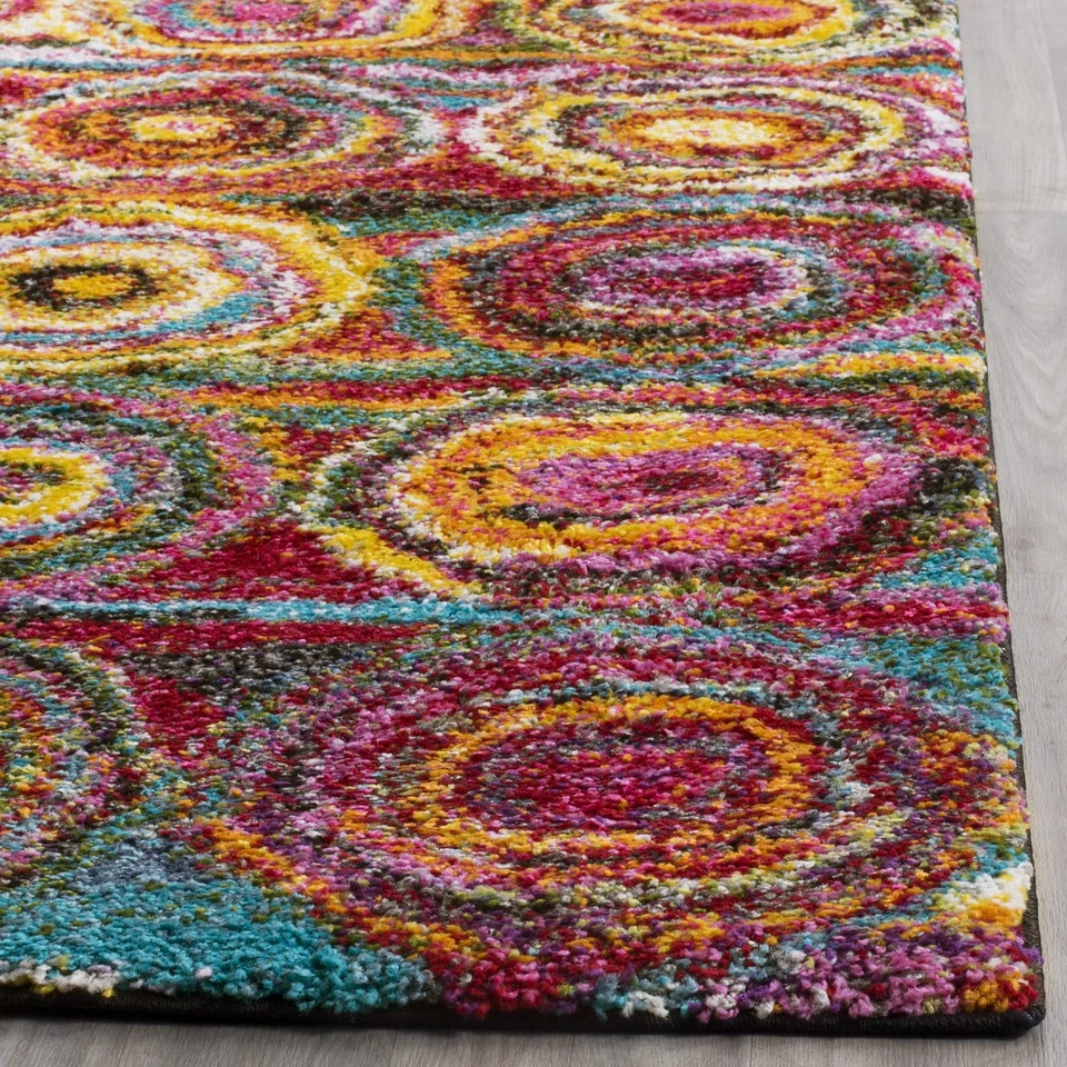 Fiesta Shag Collection Runner Rug - 2'3" x 8', Multi, Modern Circles Abstract... - Image 3 of 4