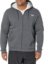 REEBOK Dark Gray Full Zip Fleece Identity Hooded Hoodie Sweatshirt NEW Medium