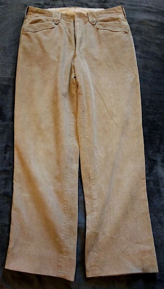 VTG 70s Mens H BAR C RANCHWEAR 100% Soft Cotton Corduroy In Tan Work Pants Sz S  - Image 3 of 4