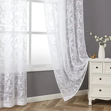  Sheer Curtains 96 Inches Length 2 Panels Set for 38"W x 96"L (Pack of 2) White