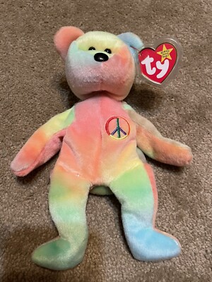 Ty Beanie Baby: Peace Bear 1996 Multicolor Neon Rare Tag Error