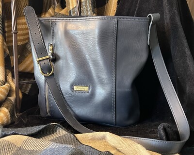 Perry Ellis America Vintage Leather Navy Blue Purse With Shoulder Strap. 