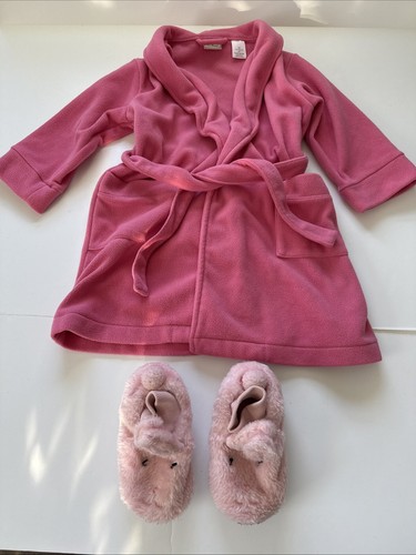 LL Bean Pink Fleece Ultra Plush Robe Belted Sz 4 Toddler And Bunny Slippers - Picture 16 of 16