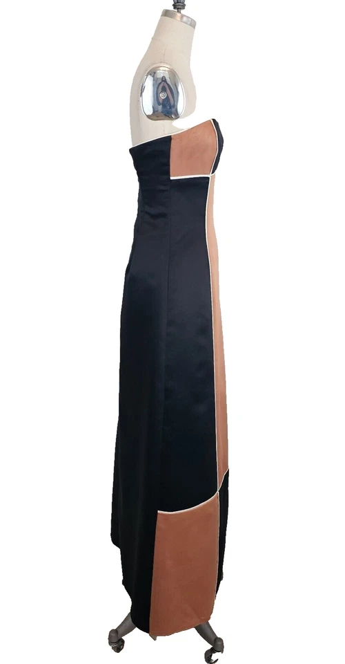 Maxi Vestido Largo De Colección Jessica McClintock Mod Marrón Negro Sin Tirantes Fiesta Gala Talla 2 Foto 2 de 4