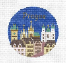 PRAGUE, CZECH. REPUBLIC handpainted Needlepoint Ornament Canvas Silver Needle