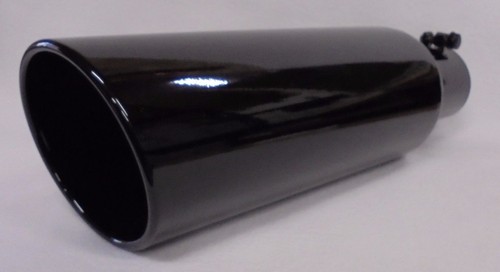 NEGRO BRILLANTE 2.5" ENTRADA 5" SALIDA 18" LARGO ÁNGULO LAMINADO DIÉSEL ESCAPE CAMIÓN PUNTA - Imagen 3 de 7