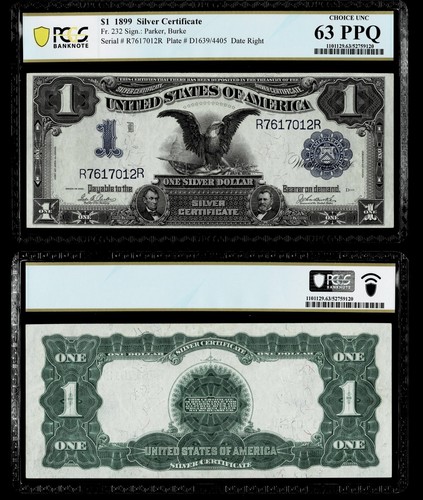 FR.#232 1899 $1 SILVER CERTIFICATE NOTE "BLACK EAGLE" PCGS CHOICE UNC 63 PPQ