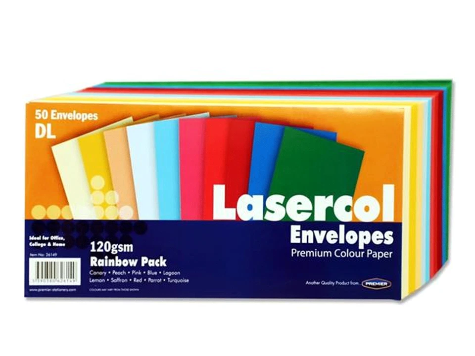ICON 50 Envelopes DL Envelopes Craft Cards Party Invites Letter Rainbow Colours